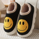 Cute Smile Face Fuzzy House Slippers, Closed Toe Memory Foam Slip On Shoes, Winter Warm Home Slippers