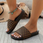 Plaid Pattern Pillow Slides, Soft Sole Lightweight House Shower Slides, Stylish Summer Beach Slides