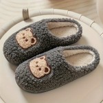 Cozy and Warm Cute Bear Plush Slippers - Closed Toe Slip On House Shoes
