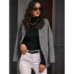 Plaid Print Single Breasted Lapel Blazer, Elegant Patched Pockets Long Sleeve Blazer For Office & Work, Women's Clothing