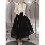 Elegant Women's Solid Half Sleeve Blazer - Stylish Crew Neck Button Front Outerwear