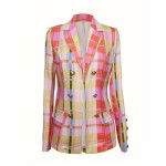 Women's Plaid Print Lapel Blazer - Casual Double Breasted Open Front Outerwear