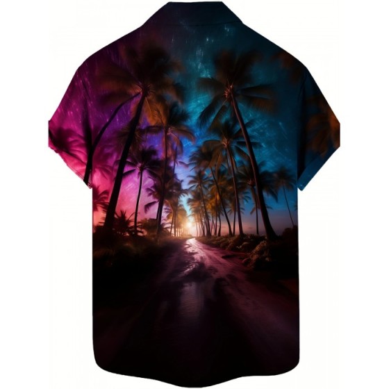 Men's Casual Allover Print Button Up Short Sleeve Hawaiian Shirt For Summer Beach Vacation Resort