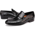 Formal Leather Men's Dress Loafer Classic Crocodile Printed Slip-on Penny Loafers Business Premium Shoes for Men
